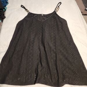 Black Crochet Eyelet Tank with Chain Detail